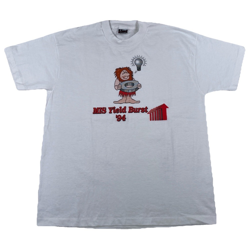 Vintage 3M MIS Cave Man T-Shirt Single‎ Stitch White Men's XL